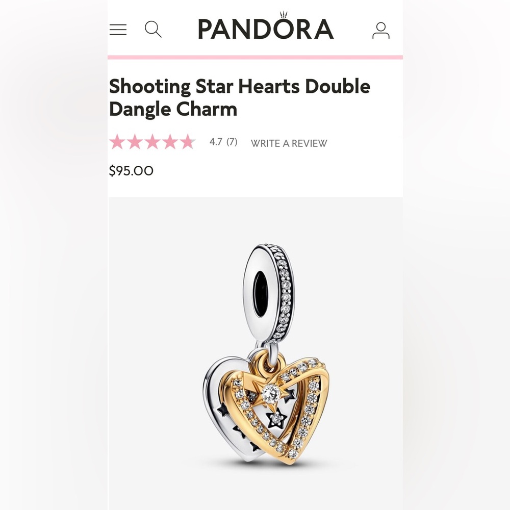Authentic Pandora Shooting Star Hearts Double Dangle Charm